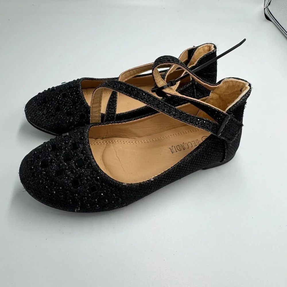 Belladia Toddler Girl Size 11 Chic Black Kids Gem Stone Dress Shoes with Straps